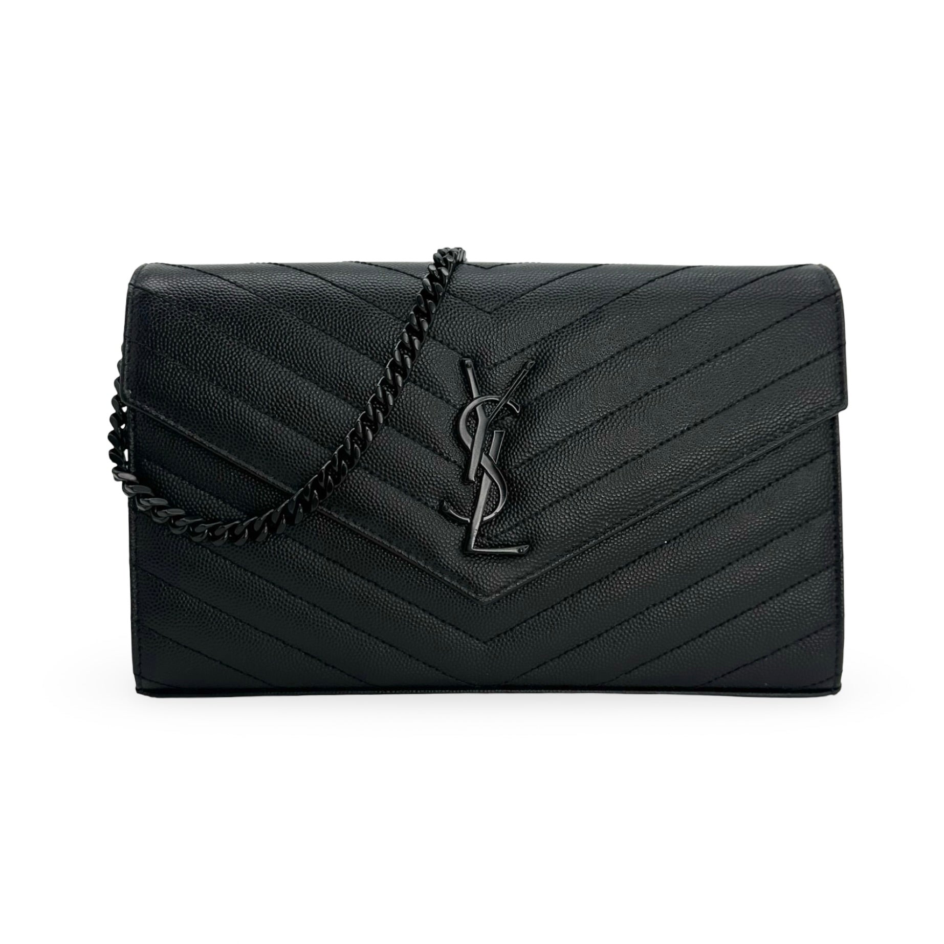 Saint Laurent☆ Grain De Poudre モノグラム ウォレット SAINT LAURENT: Grain de Poudre Classic Monogram Chain Wallet
