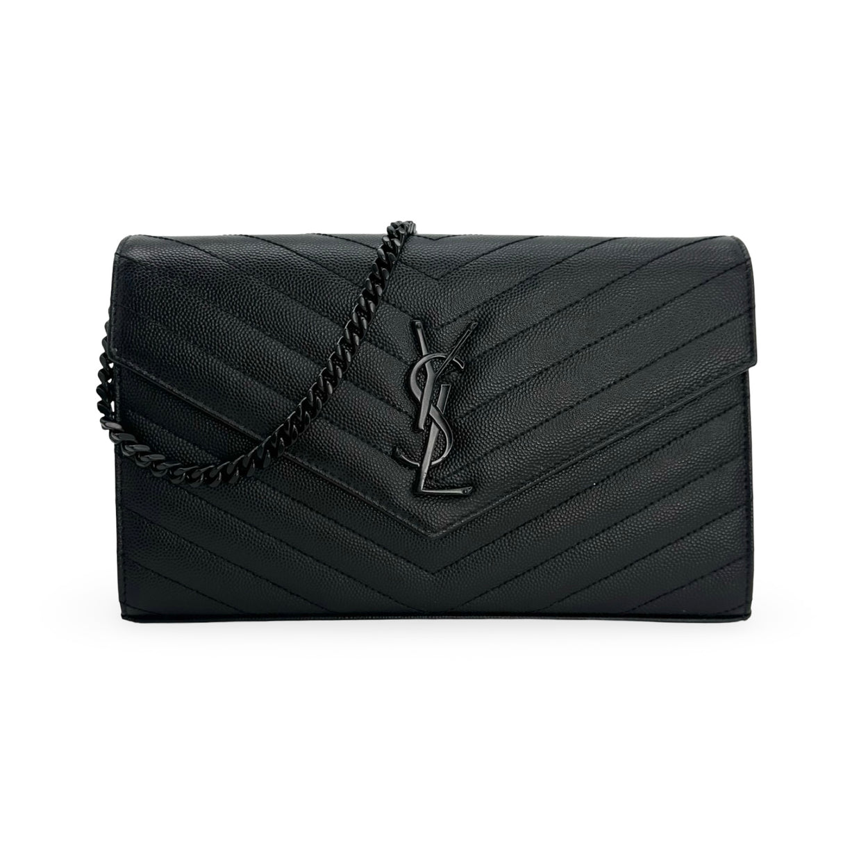 SAINT LAURENT: Grain de Poudre Classic Monogram Chain Wallet