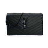 SAINT LAURENT: Grain de Poudre Classic Monogram Chain Wallet