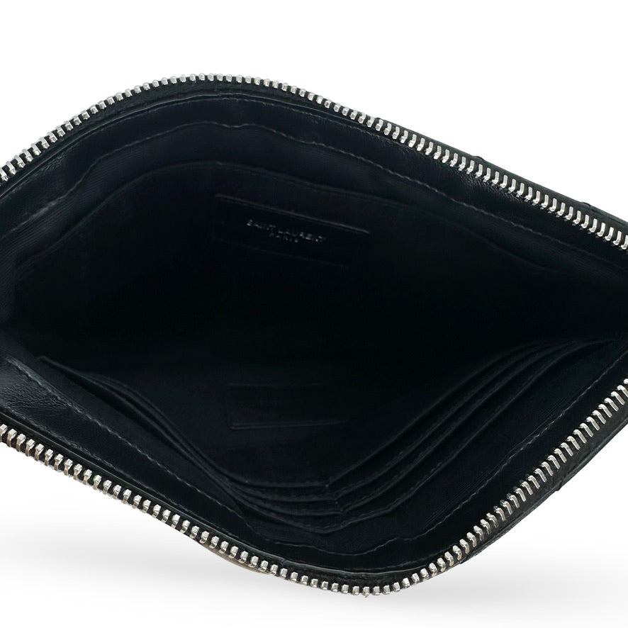 SAINT LAURENT: Quilted Leather Lou Small Pouch Wristlet