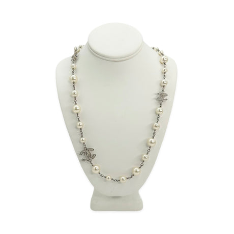 CC Crystal Long Pearl Beaded Necklace