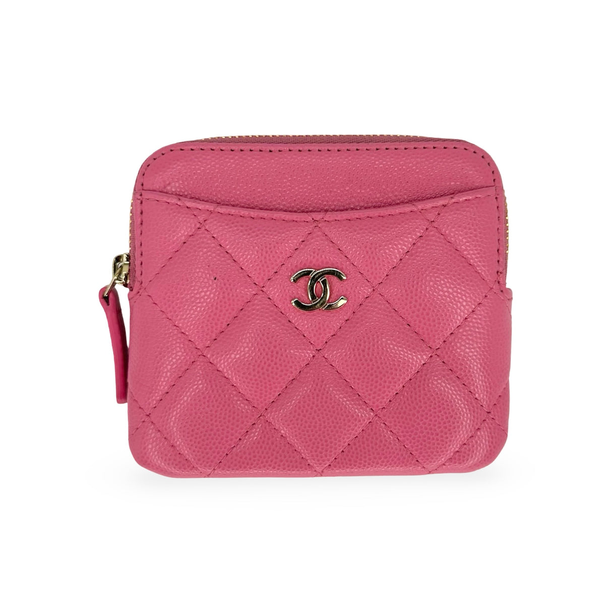 CHANEL: Quilted Caviar Compact Zip Wallet