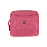 CHANEL: Quilted Caviar Compact Zip Wallet