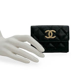 CHANEL: Quilted Caviar Small Double Wallet