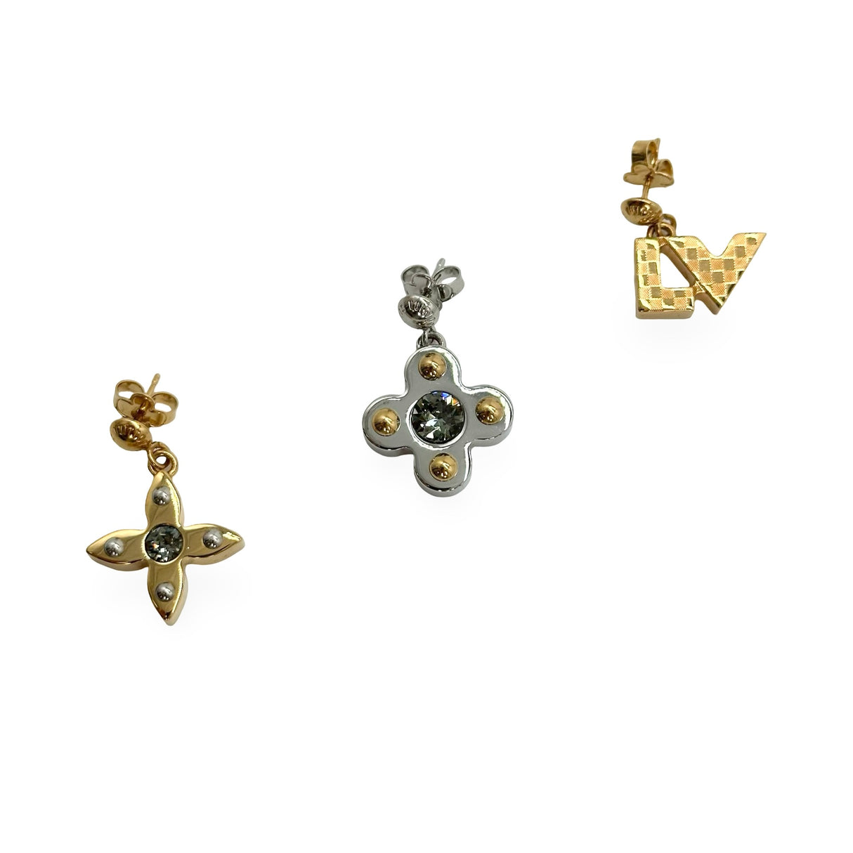 LOUIS VUITTON: Crystal Love Letters Timeless Stud Earrings Set
