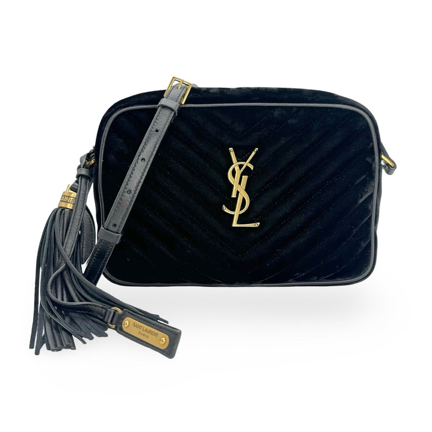 SAINT LAURENT: Quilted Velet Lou Camera Bag