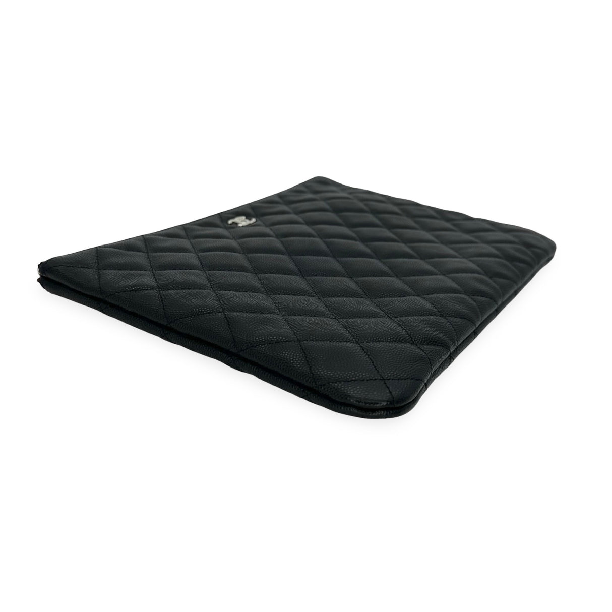 CHANEL: Quilted Caviar Large O Case Zip Pouch