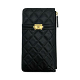 CHANEL: Quilted Caviar Boy Phone Holder Zip Card Pouch