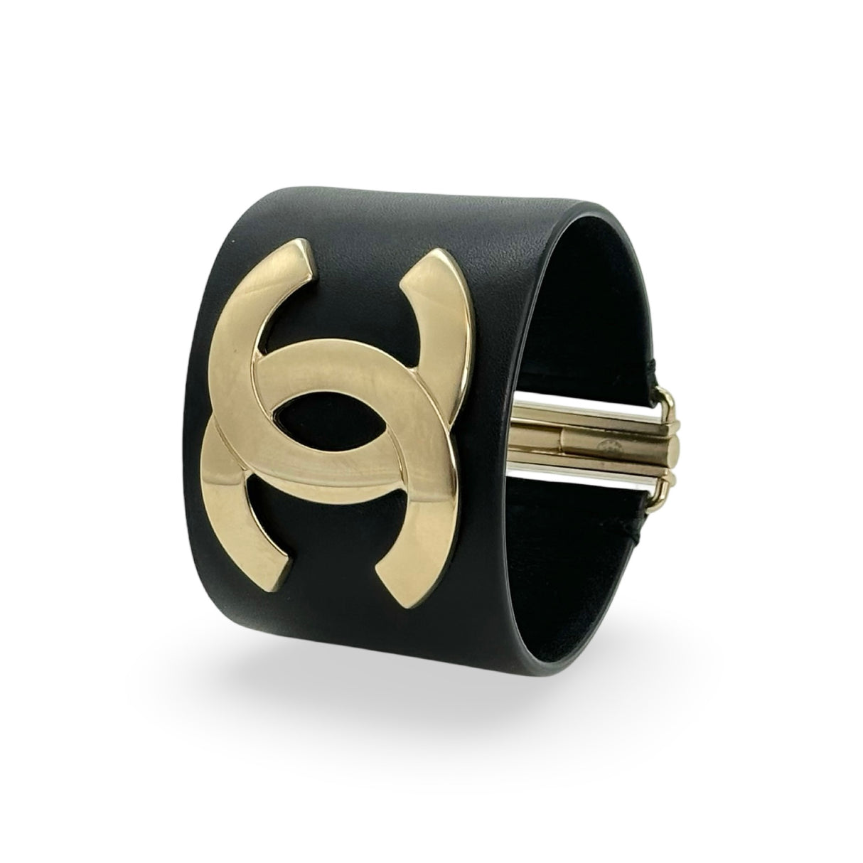 CHANEL: CC Leather Wide Cuff