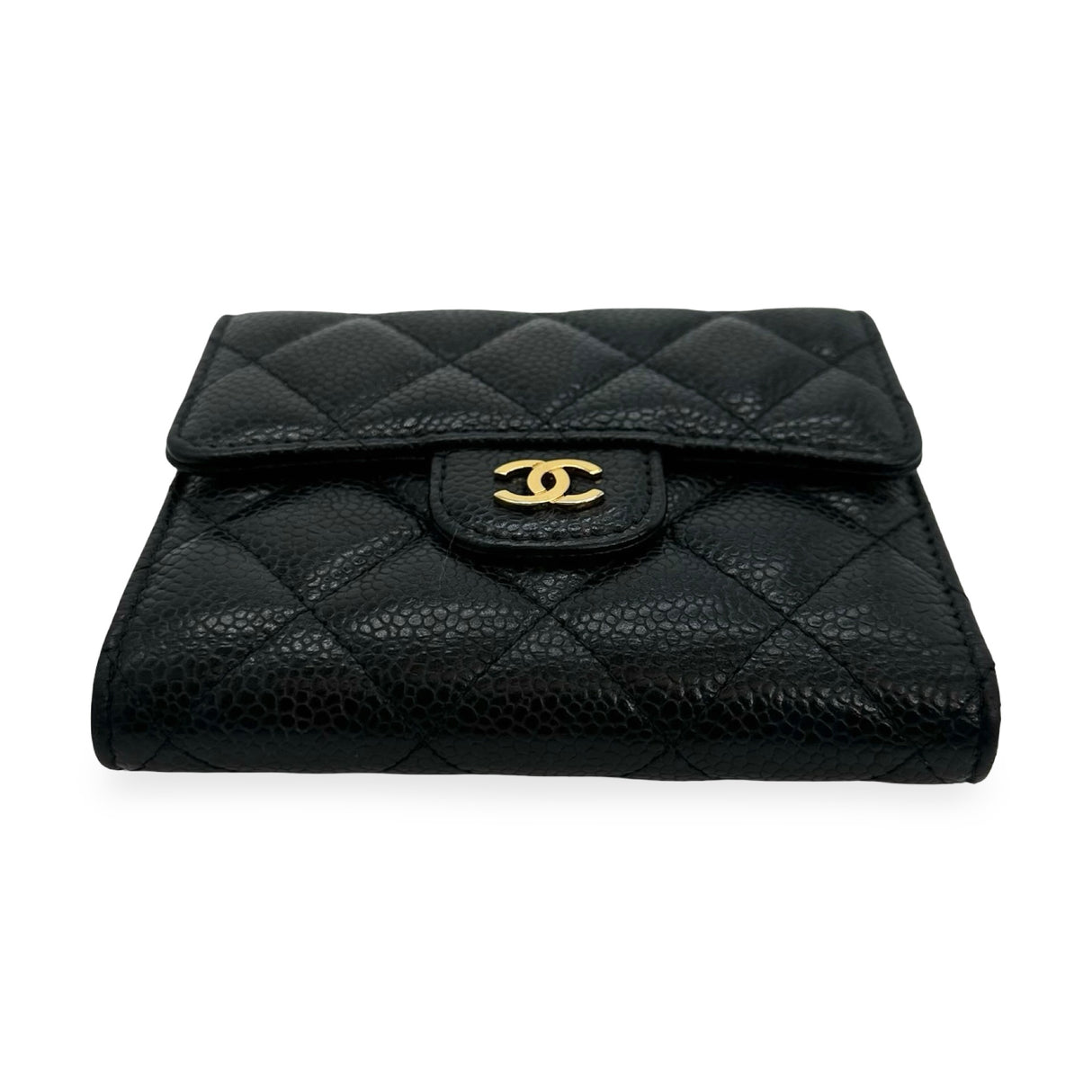 CHANEL: Quilted Caviar Small Classic Flap Wallet