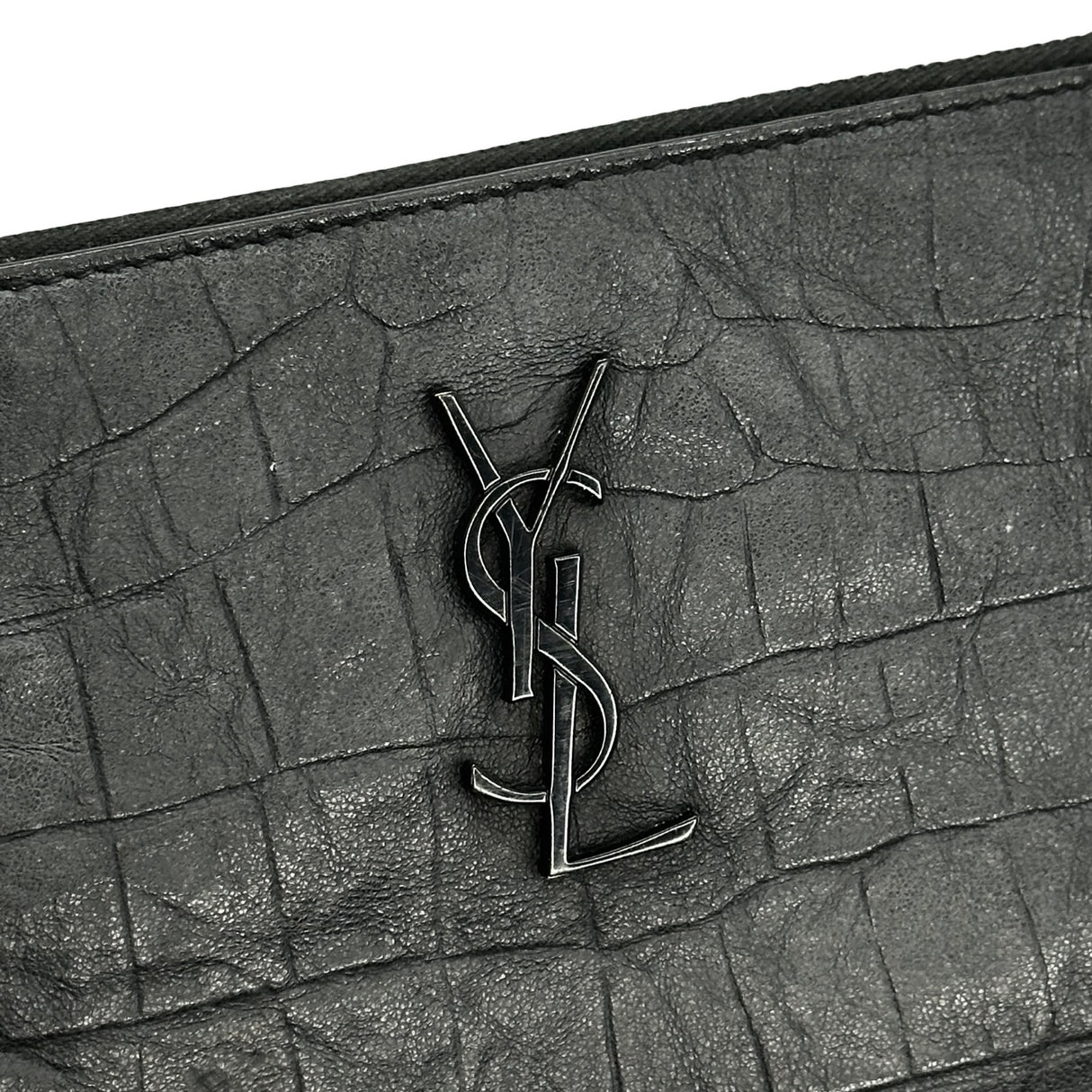 SAINT LAURENT: Croc Embossed Large Cassandre Zip Pouch