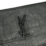 SAINT LAURENT: Croc Embossed Large Cassandre Zip Pouch