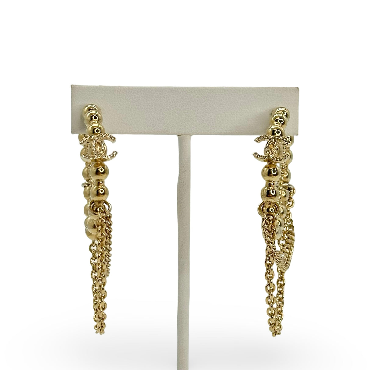 CHANEL: CC Crystal Chain Drop Hoop Earrings