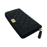 Quilted Caviar Boy Long Zip Wallet