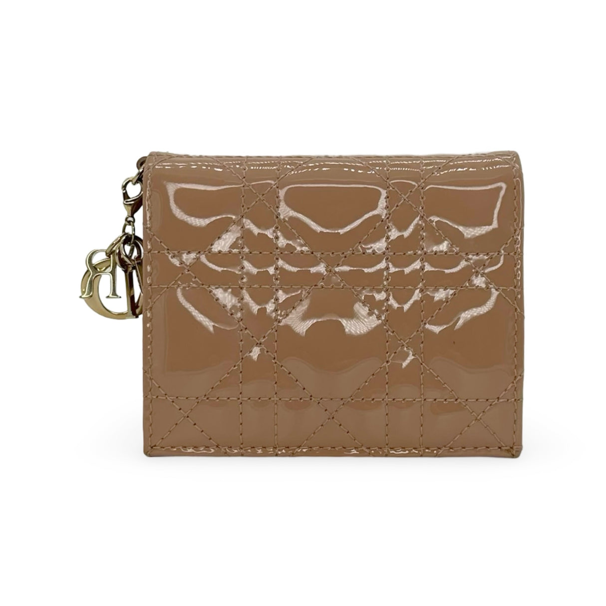 CHRISTIAN DIOR: Patent Cannage Mini Lady Dior Gardenia Wallet