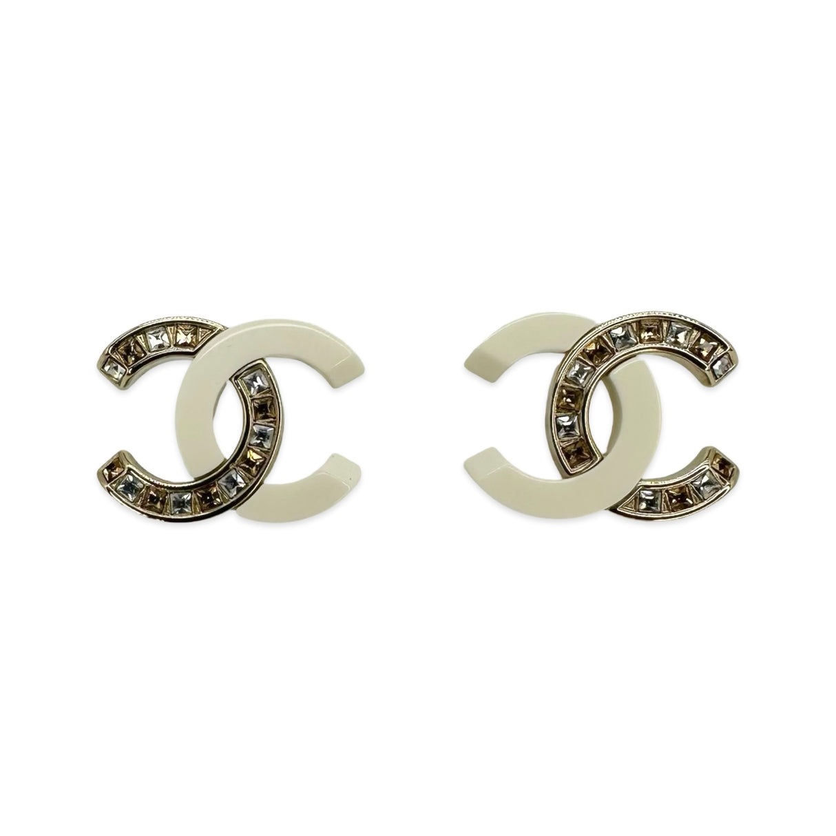 CHANEL: CC Crystal Enamel Post Earrings