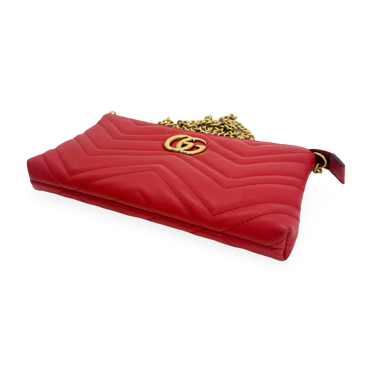 GUCCI: Quilted Leather GG Marmont Pochette with Chain