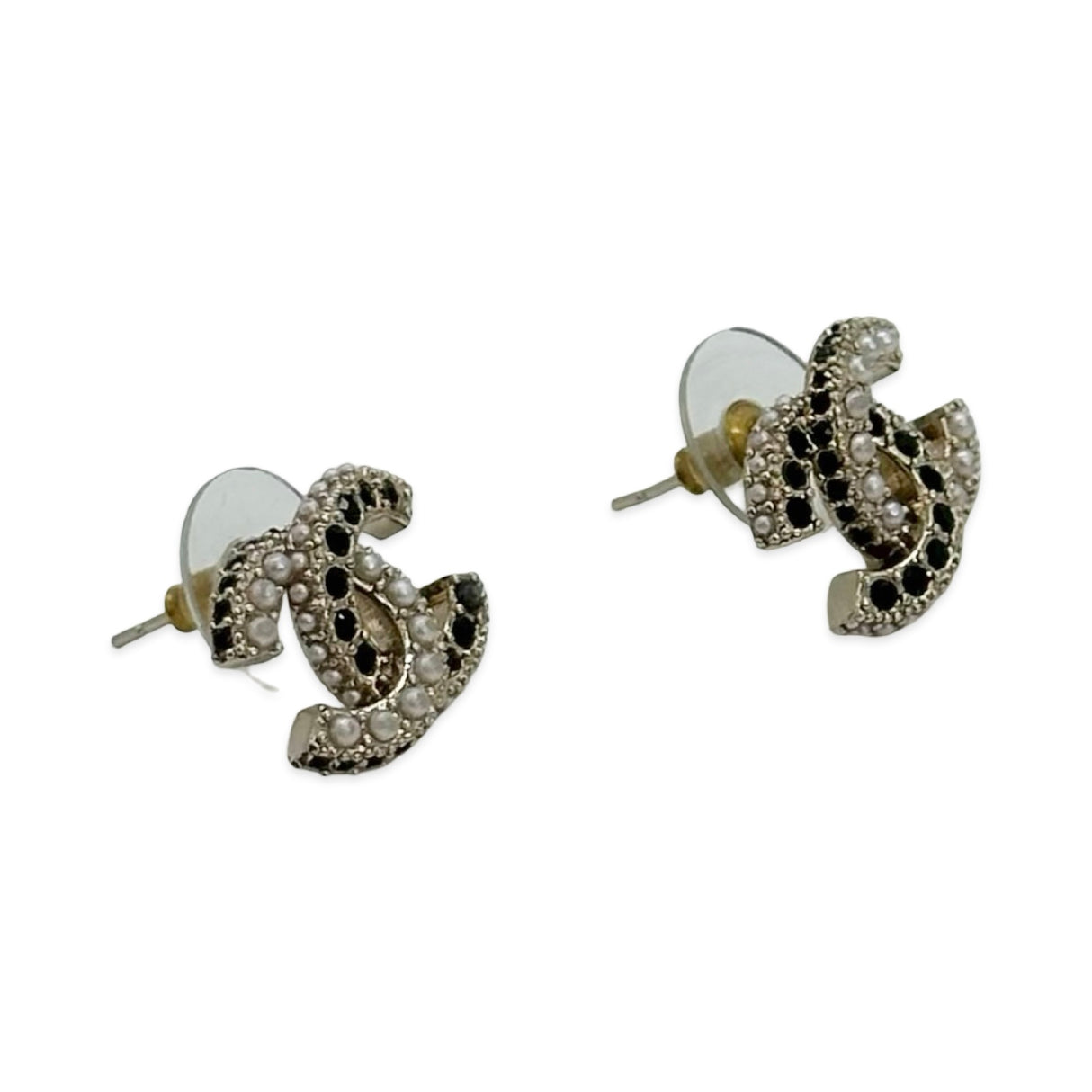 CHANEL: CC Crystal Pearl Post Earrings