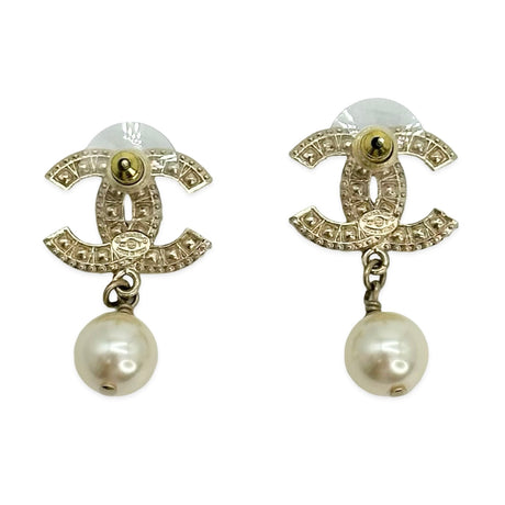 CHANEL: Crystal CC Pearl Drop Post Earirngs