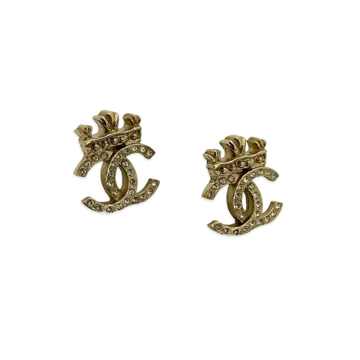 CHANEL: Crystal CC Crown Post Earrings