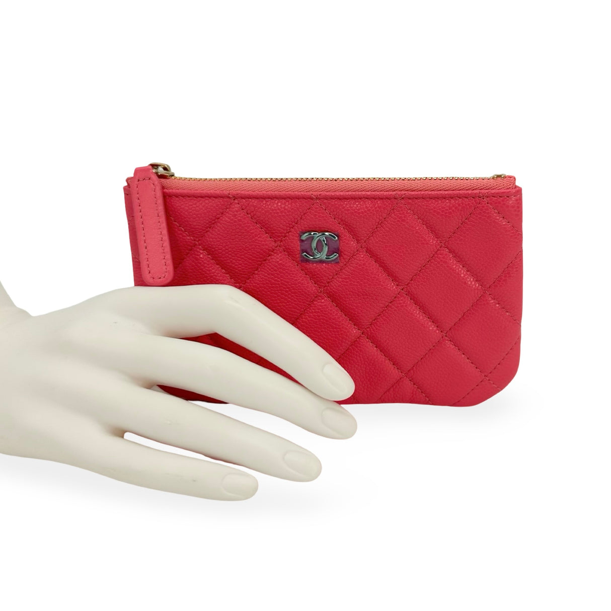 CHANEL: Quilted Caviar Small O Case Zip Pouch