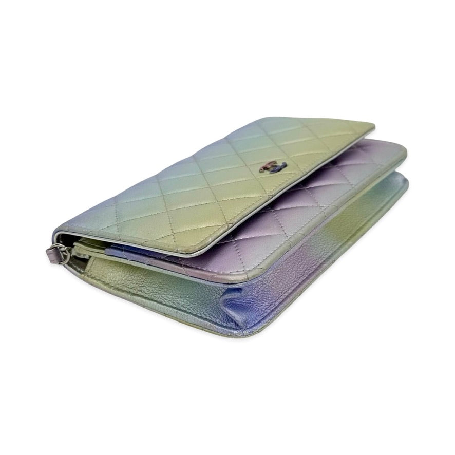 Iridescent Quilted Lambskin Wallet on a Chain