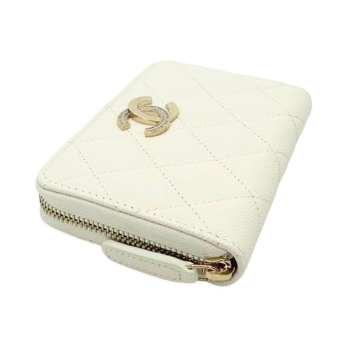 Quilted Caviar Crystal CC Zip Coin Purse