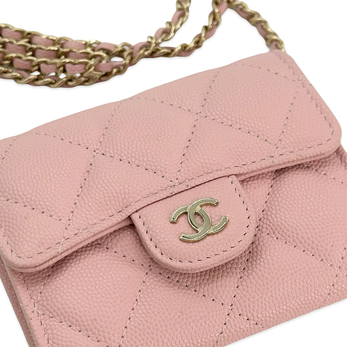 CHANEL: Quilted Caviar Classic Flap Wearable Card Holder Wallet