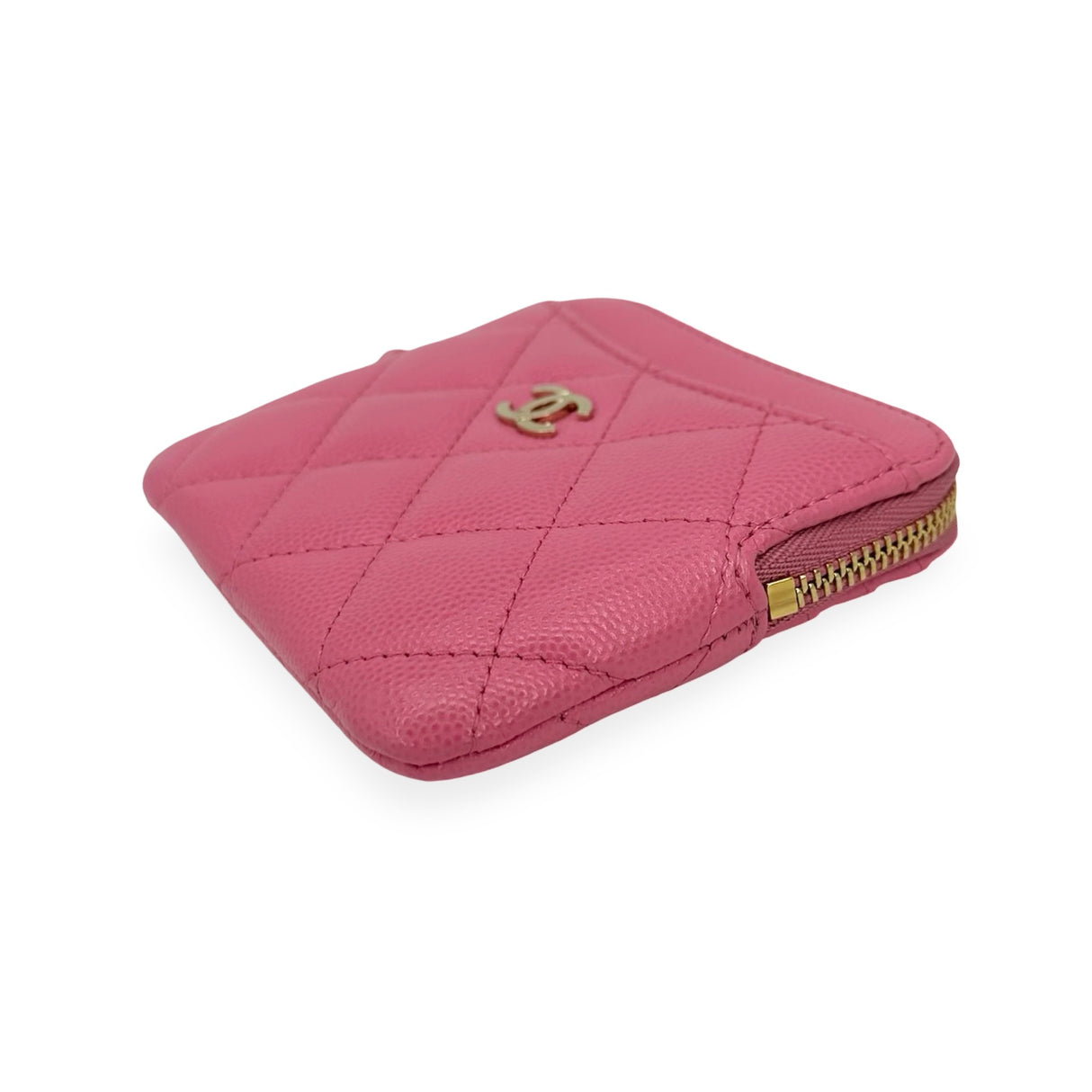 CHANEL: Quilted Caviar Compact Zip Wallet
