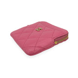 CHANEL: Quilted Caviar Compact Zip Wallet