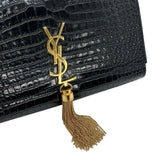 SAINT LAURENT: Croc Embossed Medium Tassel Kate Bag