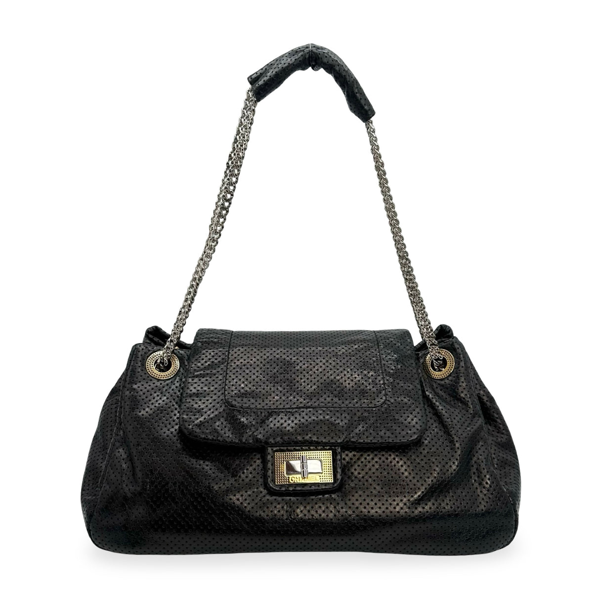 CHANEL: Perforated Calfskin Drill Accordion Flap Bag
