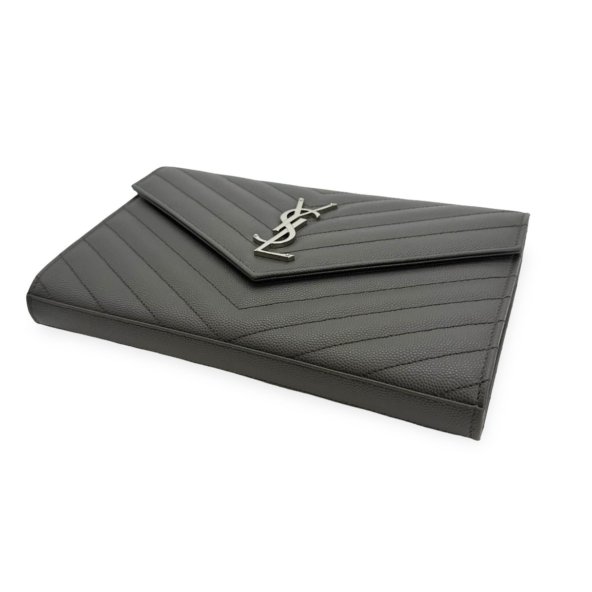 SAINT LAURENT: Quilted Grain de Poudre Classic Monogram Chain Wallet