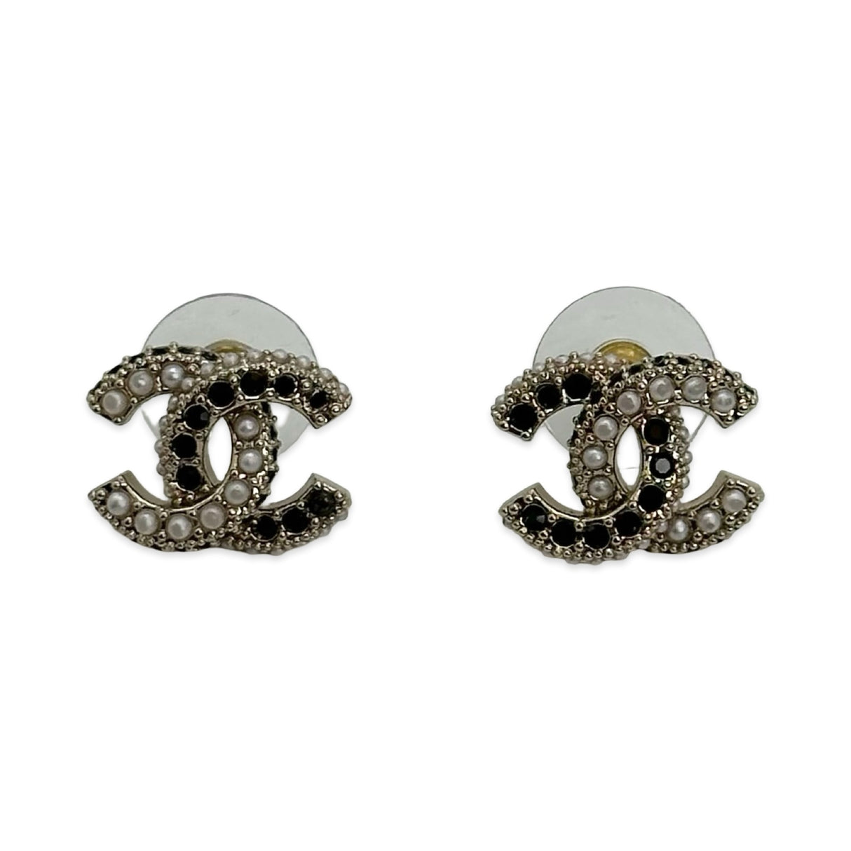 CHANEL: CC Crystal Pearl Post Earrings