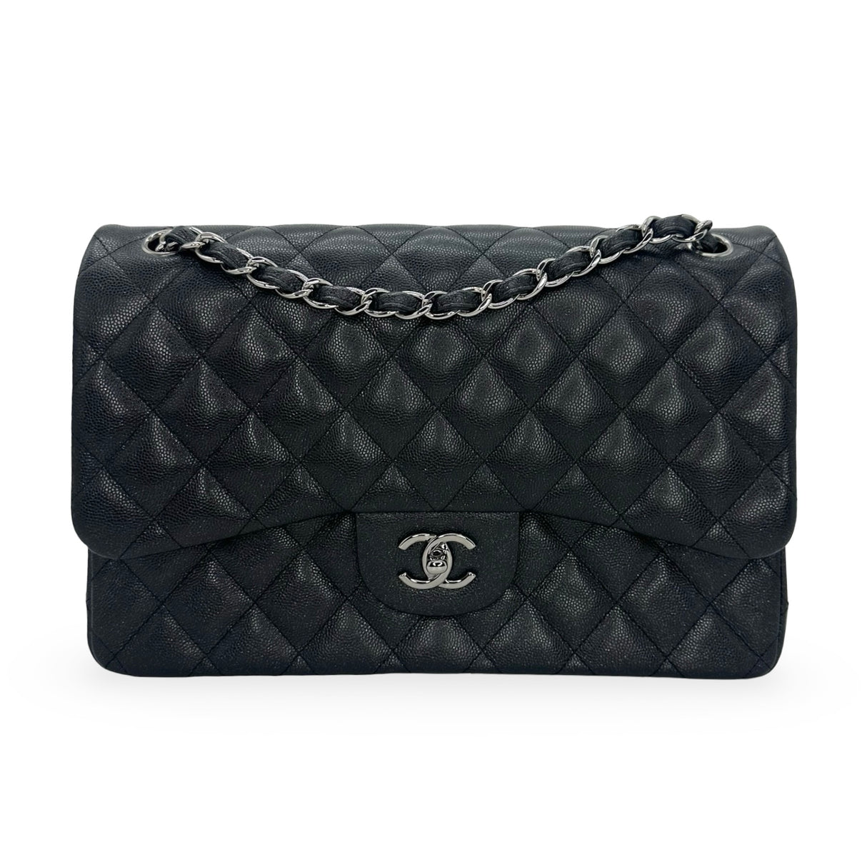 CHANEL: Iridescent Quilted Caviar Jumbo Classic Double Flap