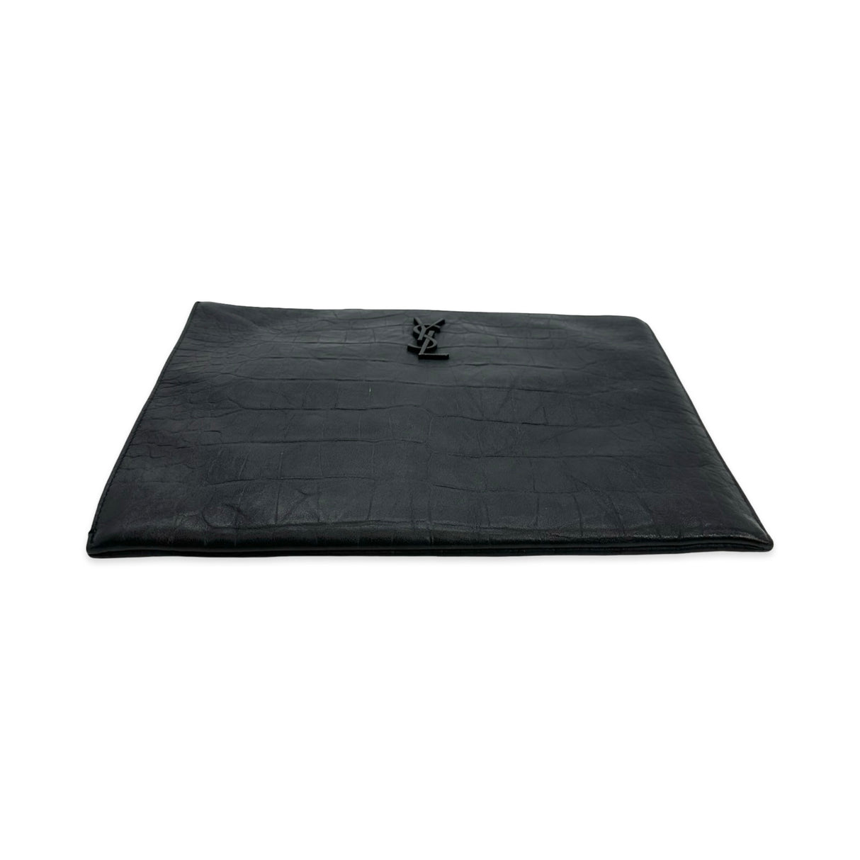 SAINT LAURENT: Croc Embossed Large Cassandre Zip Pouch