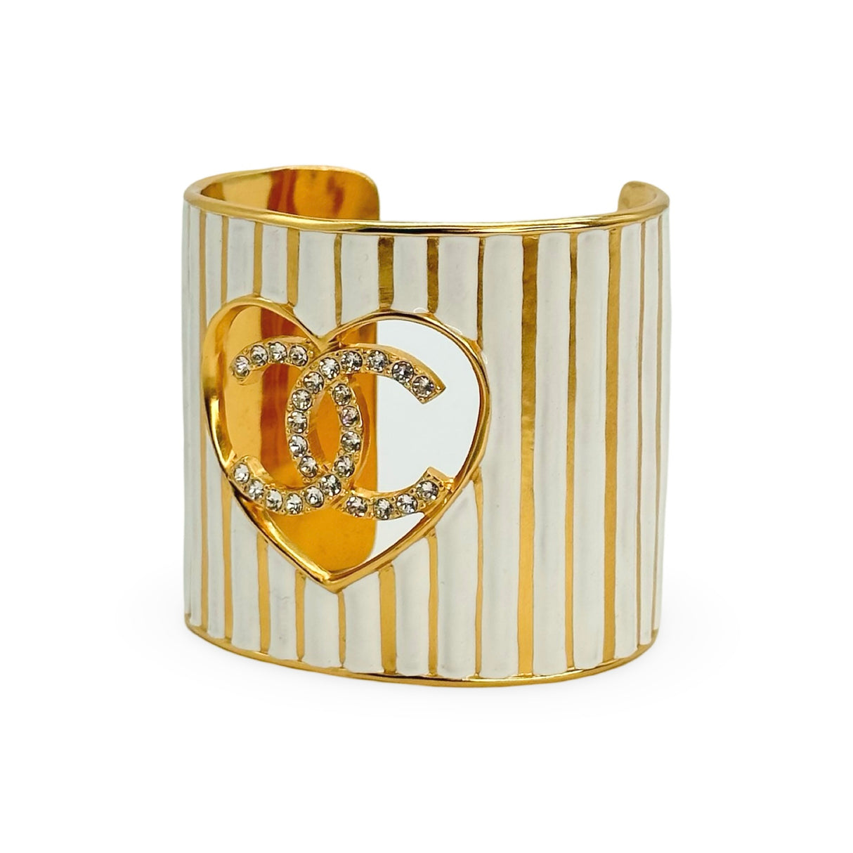 CHANEL: CC Crystal Heart Wide Cuff