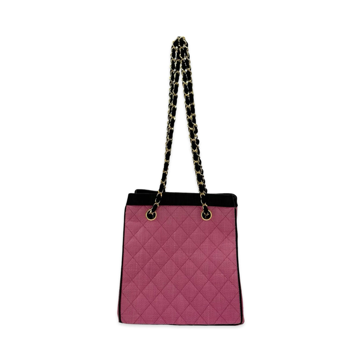 Quilted Tweed Raffia Bucket Chain Bag