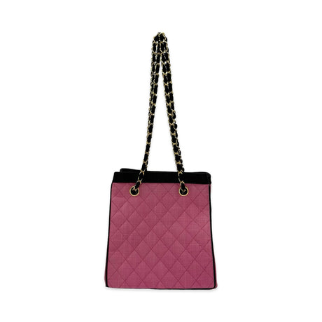 Quilted Tweed Raffia Bucket Chain Bag