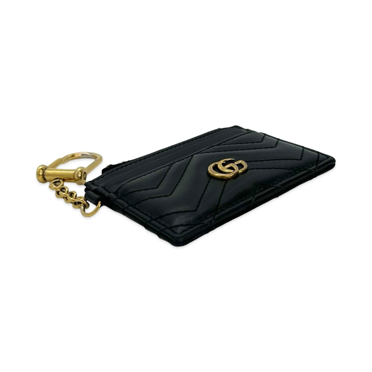 GUCCI: Quilted Leather Keychain Card Holder