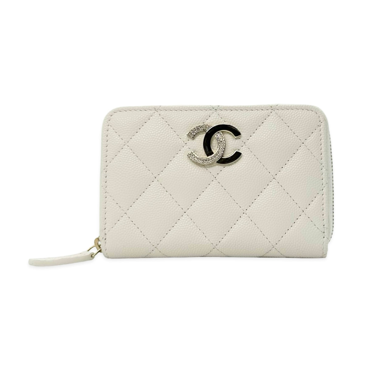 Quilted Caviar Crystal CC Zip Coin Purse