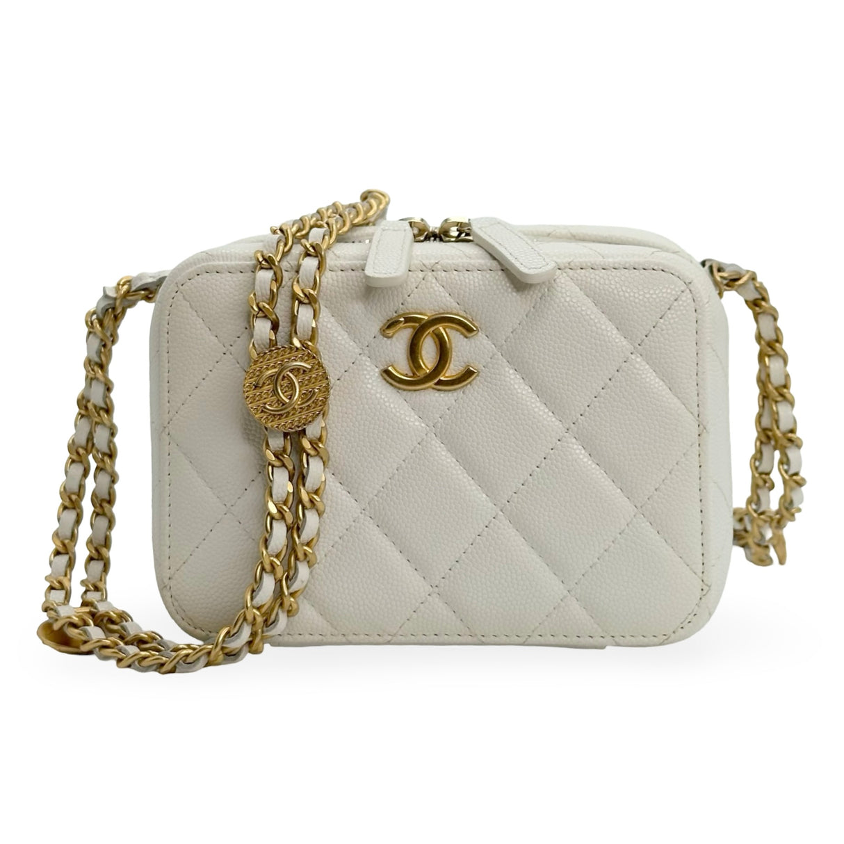 CHANEL: Quilted Caviar Twist Your Buttons Mini Vanity Case