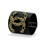 CHANEL: Crystal CC Paris Leather Wide Cuff