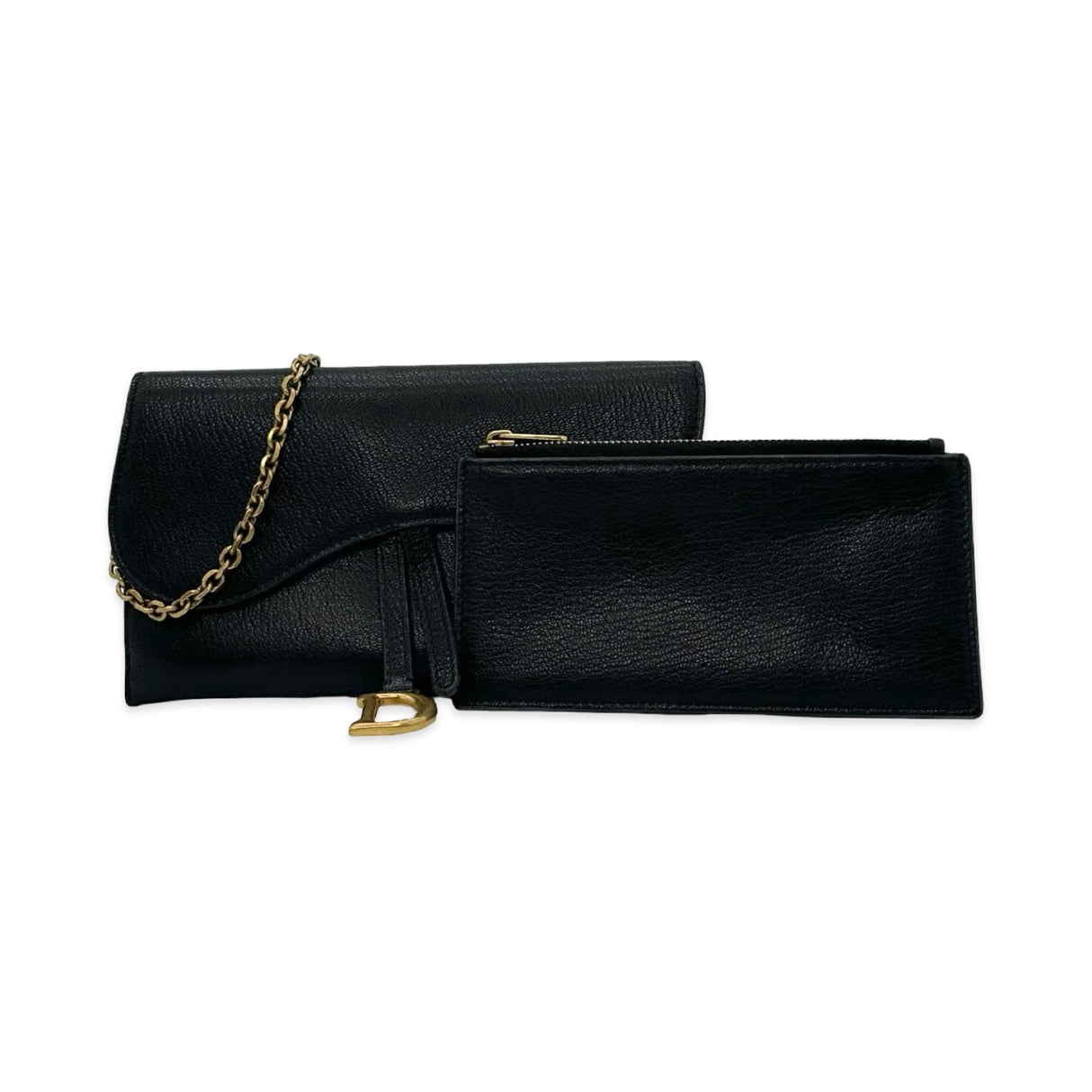 CHRISTIAN DIOR: Calfskin Long Saddle Wallet with Chain
