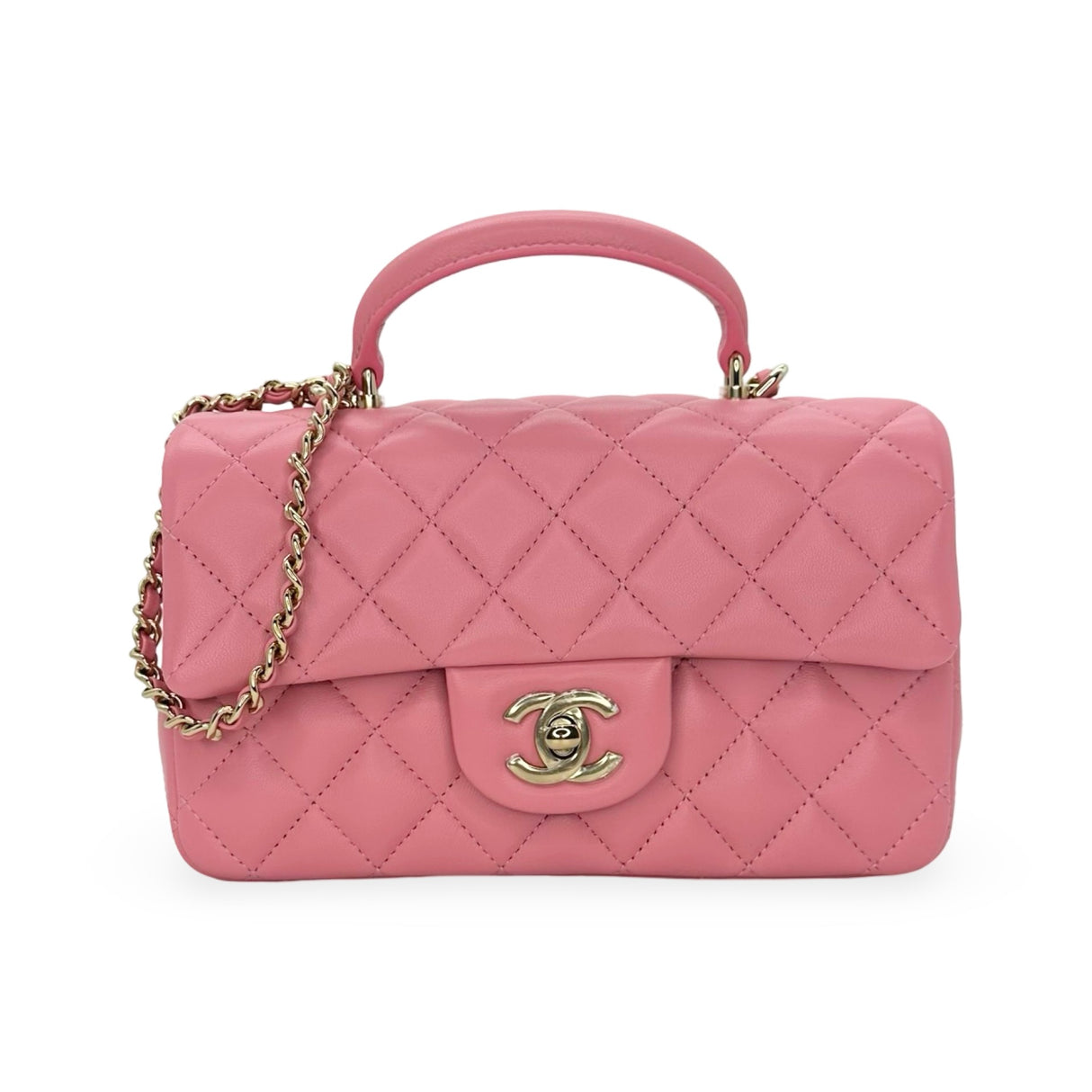 CHANEL: Quilted Lambskin Mini Top Handle Flap Bag