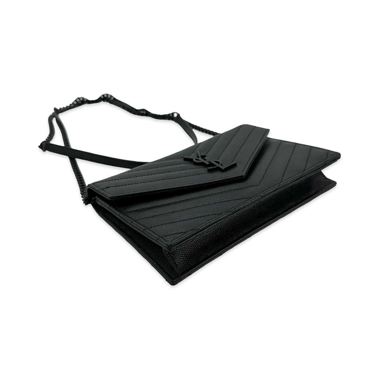 SAINT LAURENT: Quilted Grain de Poudre Small Cassandre Envelope Chain Wallet