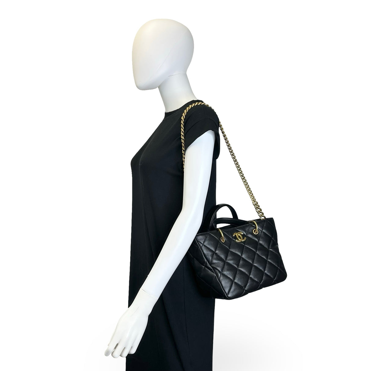 CHANEL: Quilted Lambskin Small Top Handle Shopping Bag
