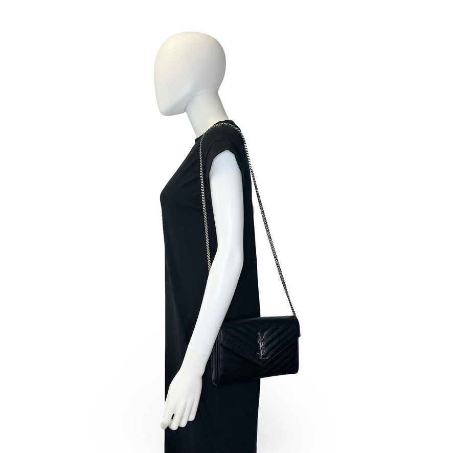 SAINT LAURENT: Quilted Grain de Poudre Classic Cassandre Chain Wallet