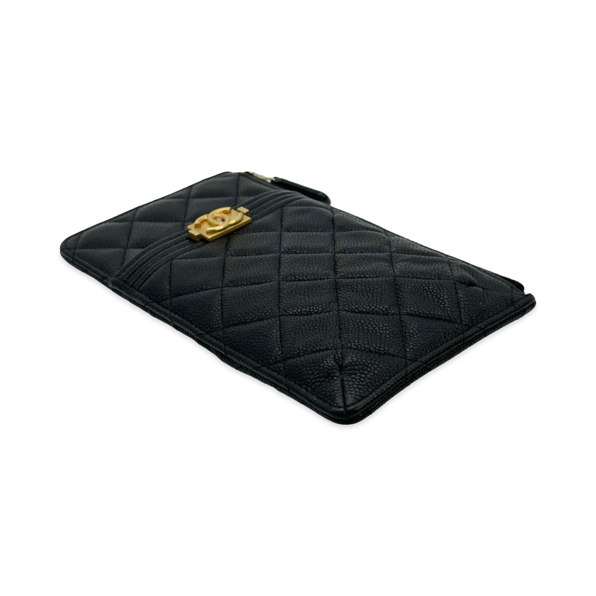 CHANEL: Quilted Caviar Boy Phone Holder Zip Card Pouch