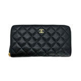 CHANEL: Quilted Caviar Large Gusset Zip Wallet